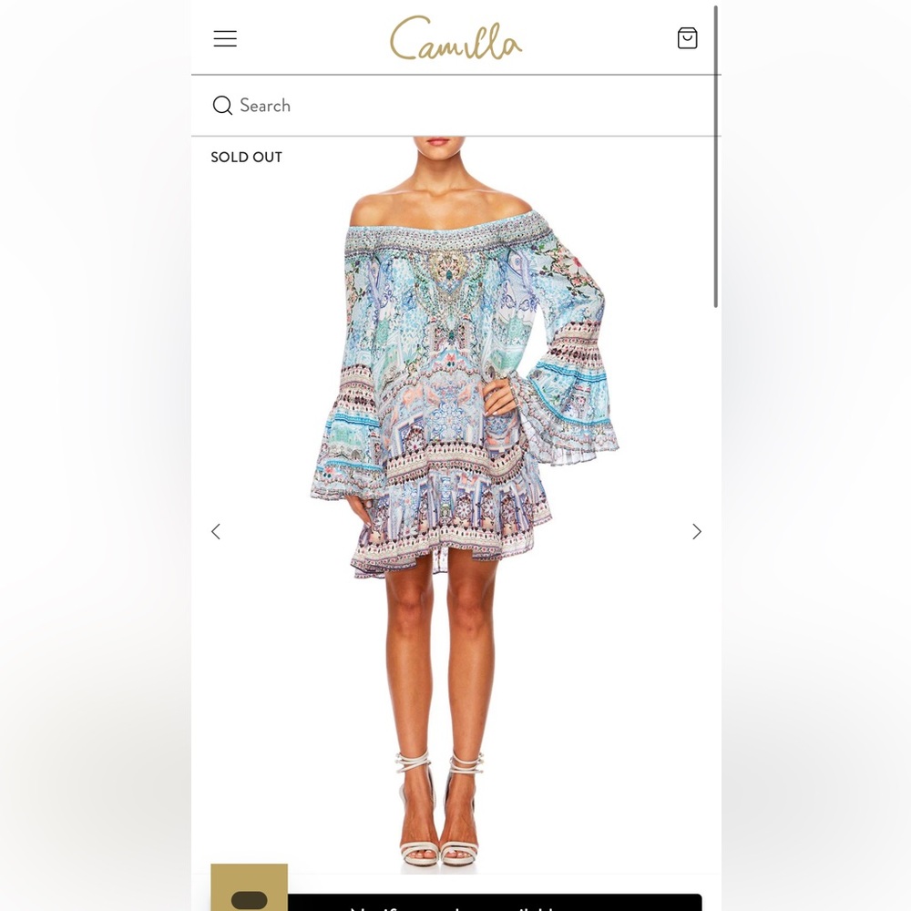 Camilla Silk Light Blue Paisley Off-Shoulder Mini Dress - lovers retreat - NWT